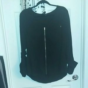 Black zip-up blouse